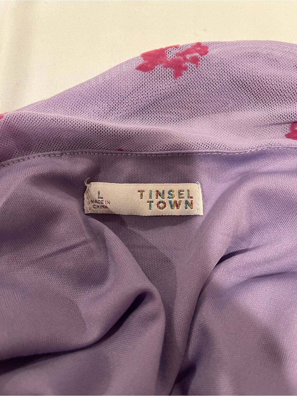 Tinseltown Lavender Floral Lace Strapless top